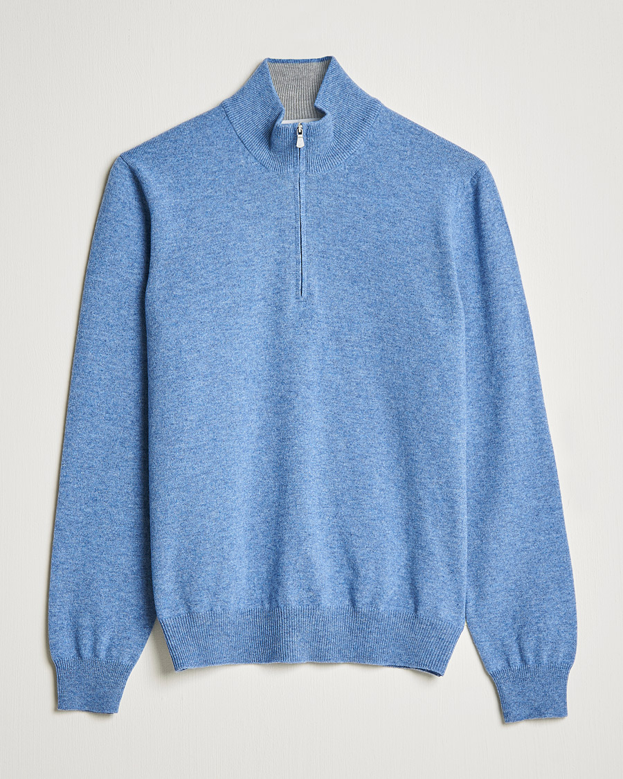 Herre | Gensere | Gran Sasso | Wool/Cashmere Half Zip Light Blue Melange