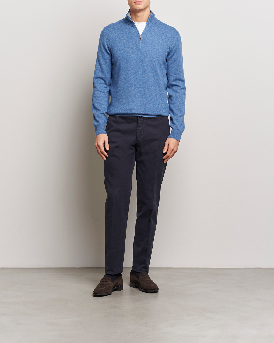 Herre | Gensere | Gran Sasso | Wool/Cashmere Half Zip Light Blue Melange