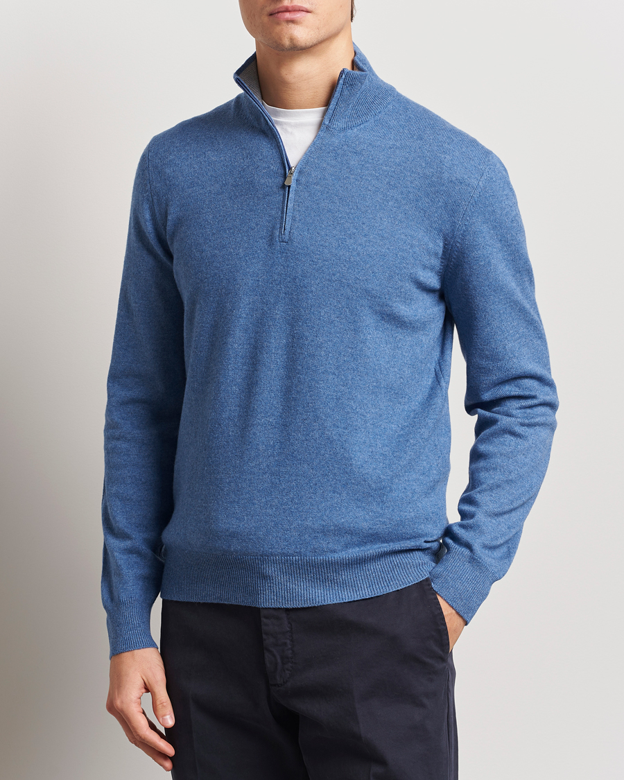 Herre | Gensere | Gran Sasso | Wool/Cashmere Half Zip Light Blue Melange