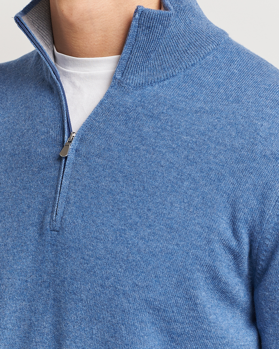 Herre | Gensere | Gran Sasso | Wool/Cashmere Half Zip Light Blue Melange
