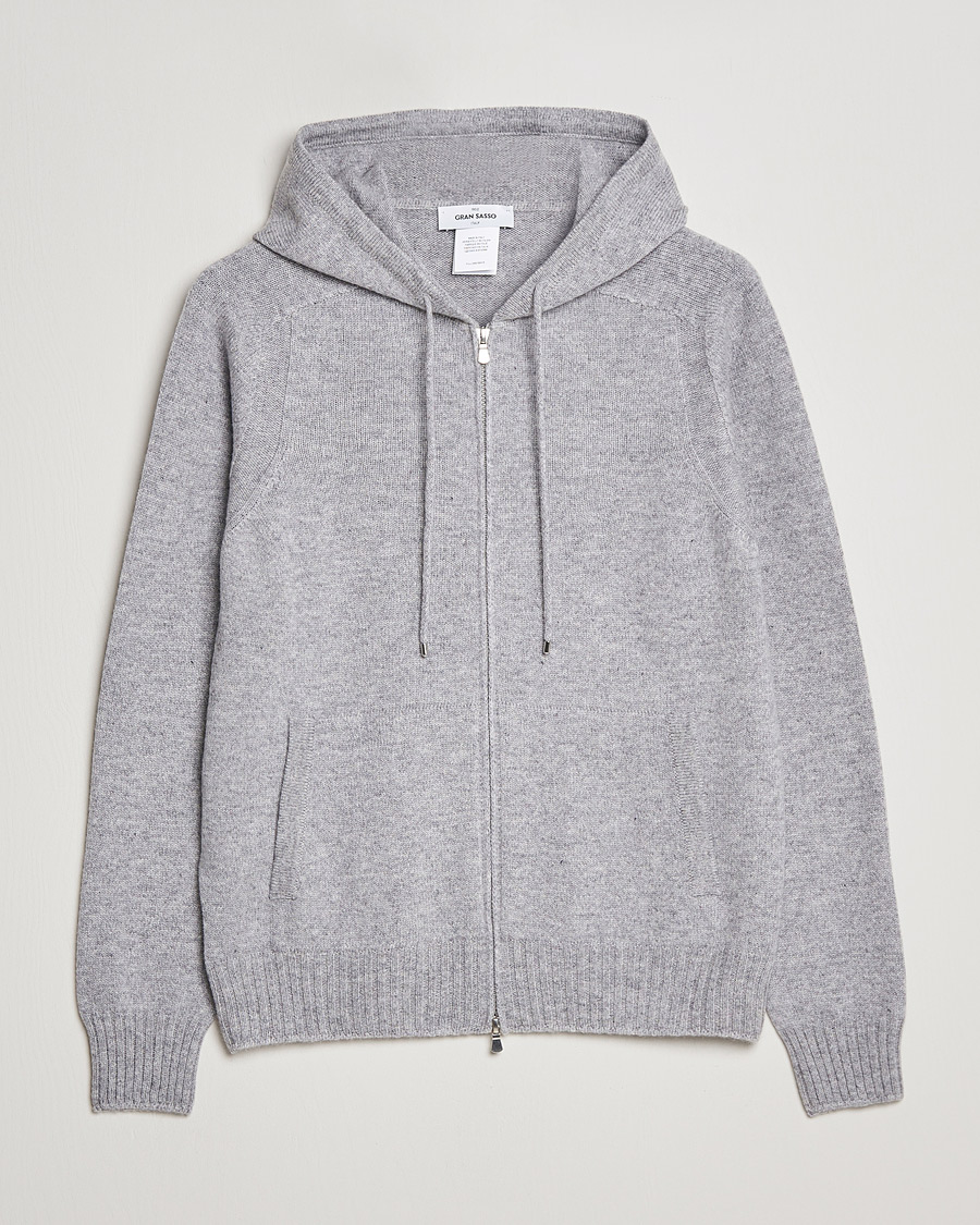 Herre | Gensere | Gran Sasso | Full Zip Wool Hoodie Light Grey