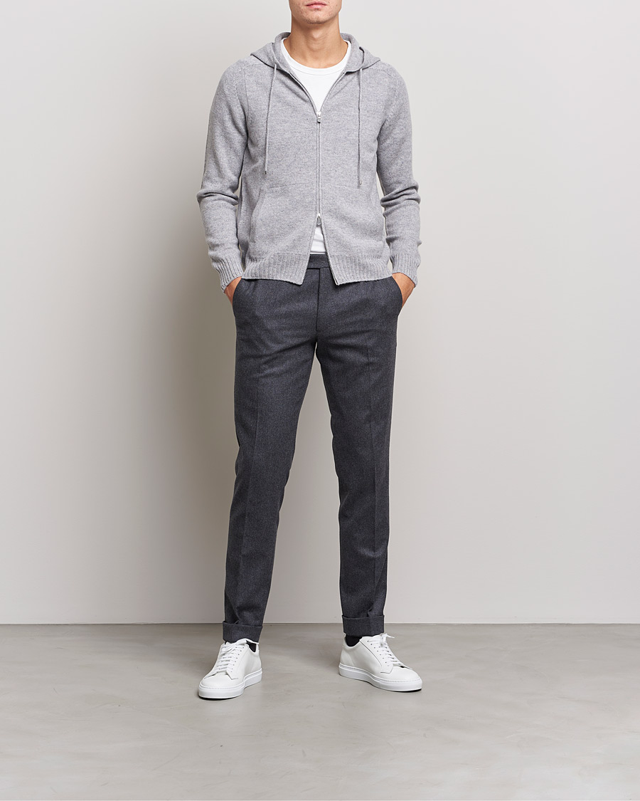 Herre | Gensere | Gran Sasso | Full Zip Wool Hoodie Light Grey