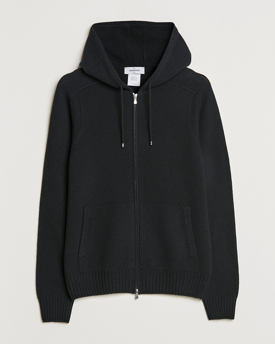 Herre | Gensere | Gran Sasso | Full Zip Wool Hoodie Black