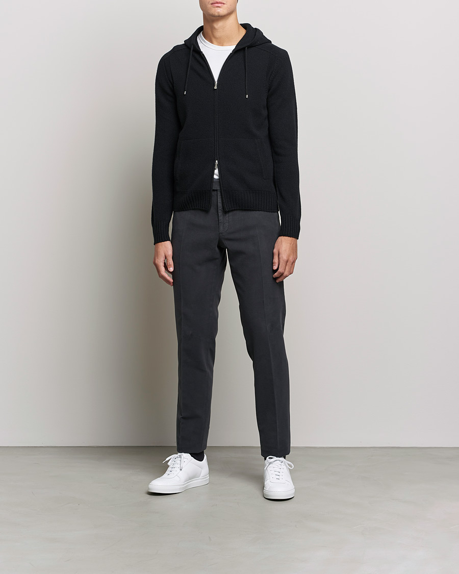 Herre | Gensere | Gran Sasso | Full Zip Wool Hoodie Black