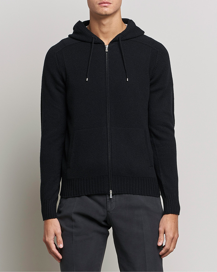 Herre | Gensere | Gran Sasso | Full Zip Wool Hoodie Black