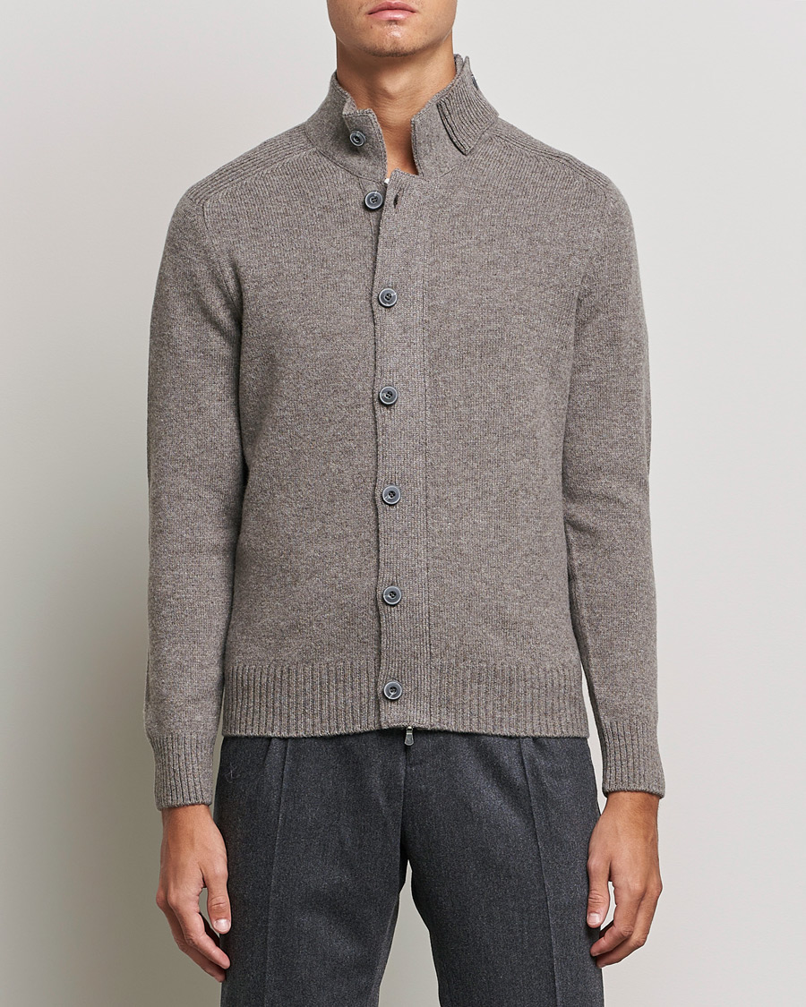 Herre | Gensere | Gran Sasso | Heavy Wool Cardigan Light Brown