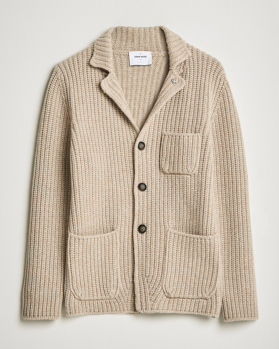 Herre | Gensere | Gran Sasso | Heavy Wool Knitted Blazer Cardigan Beige