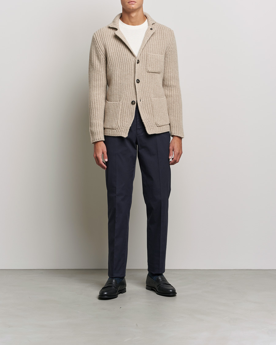 Herre | Gensere | Gran Sasso | Heavy Wool Knitted Blazer Cardigan Beige