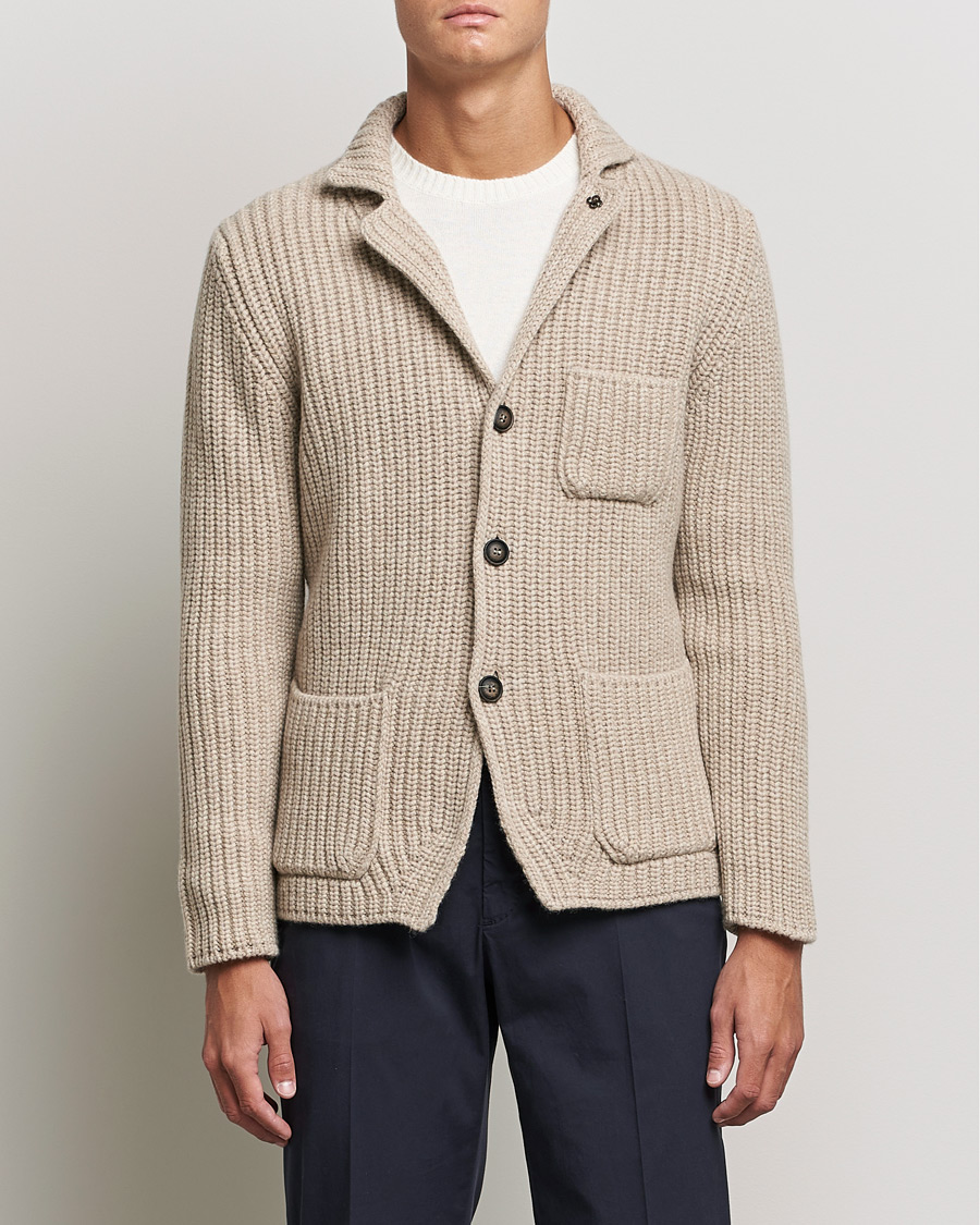 Herre | Gensere | Gran Sasso | Heavy Wool Knitted Blazer Cardigan Beige