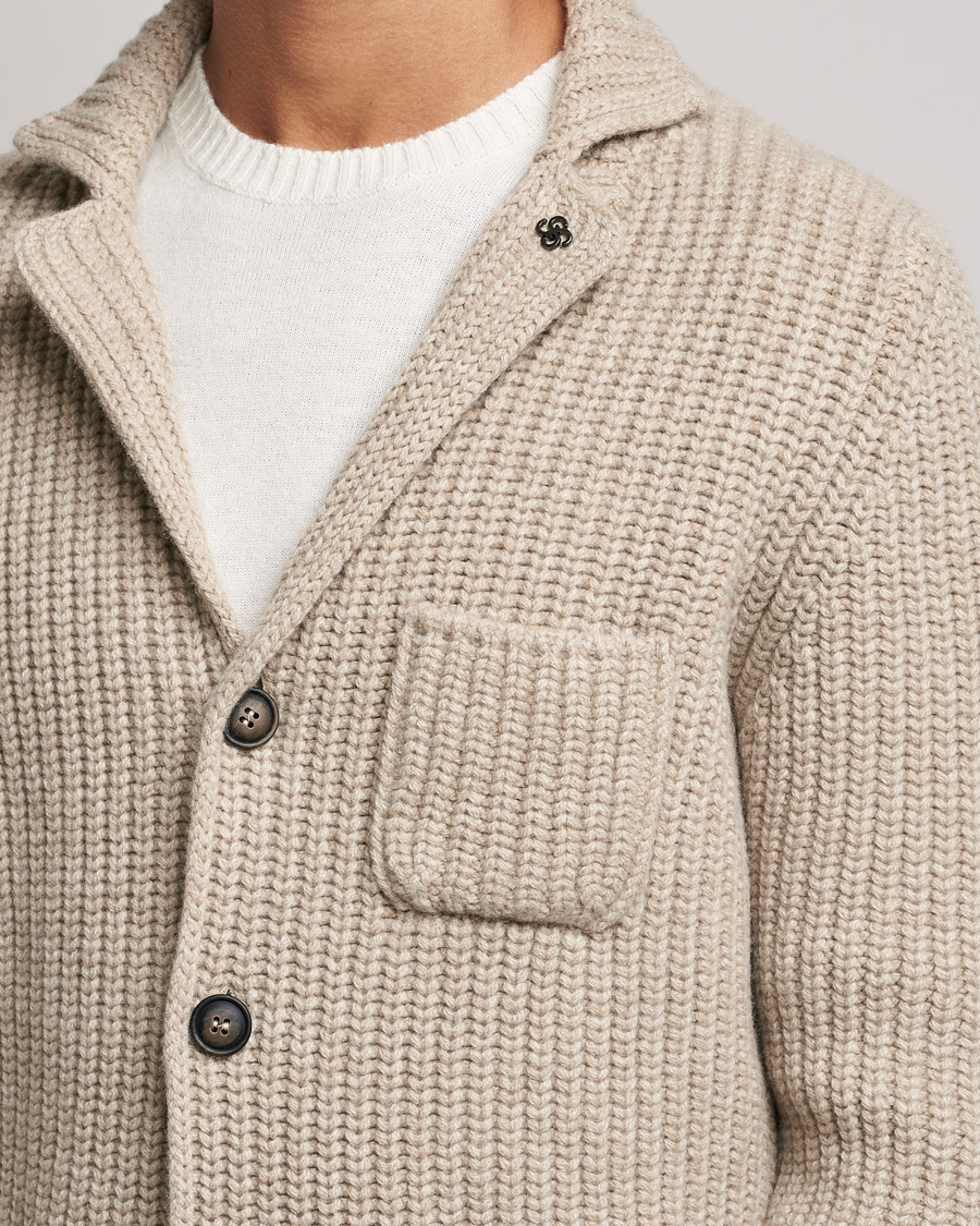 Herre | Gensere | Gran Sasso | Heavy Wool Knitted Blazer Cardigan Beige