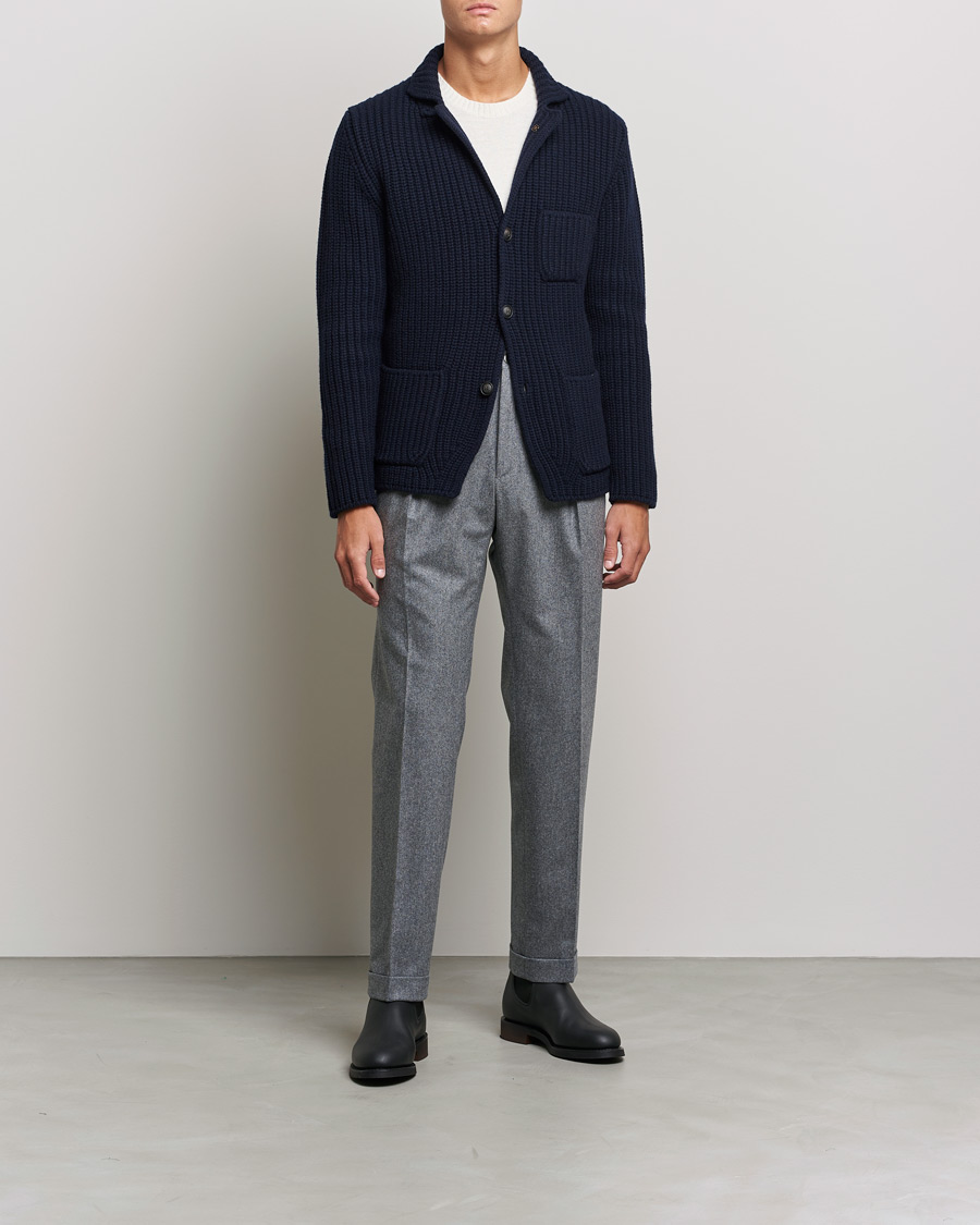 Herre | Gensere | Gran Sasso | Heavy Wool Knitted Blazer Cardigan Navy