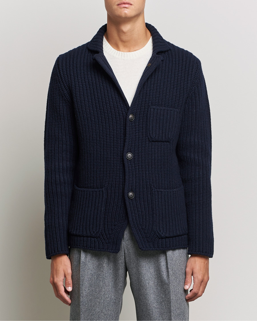 Herre | Gran Sasso | Gran Sasso | Heavy Wool Knitted Blazer Cardigan Navy