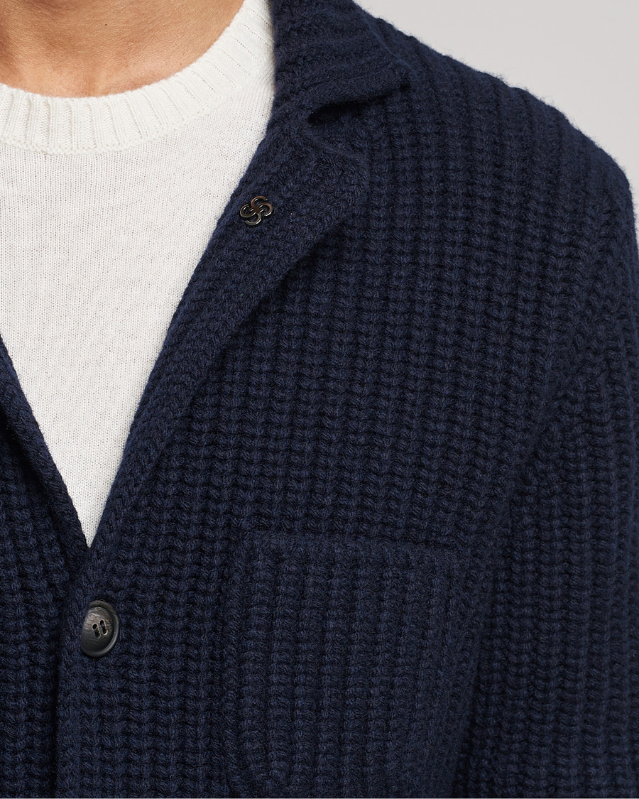 Herre | Gensere | Gran Sasso | Heavy Wool Knitted Blazer Cardigan Navy