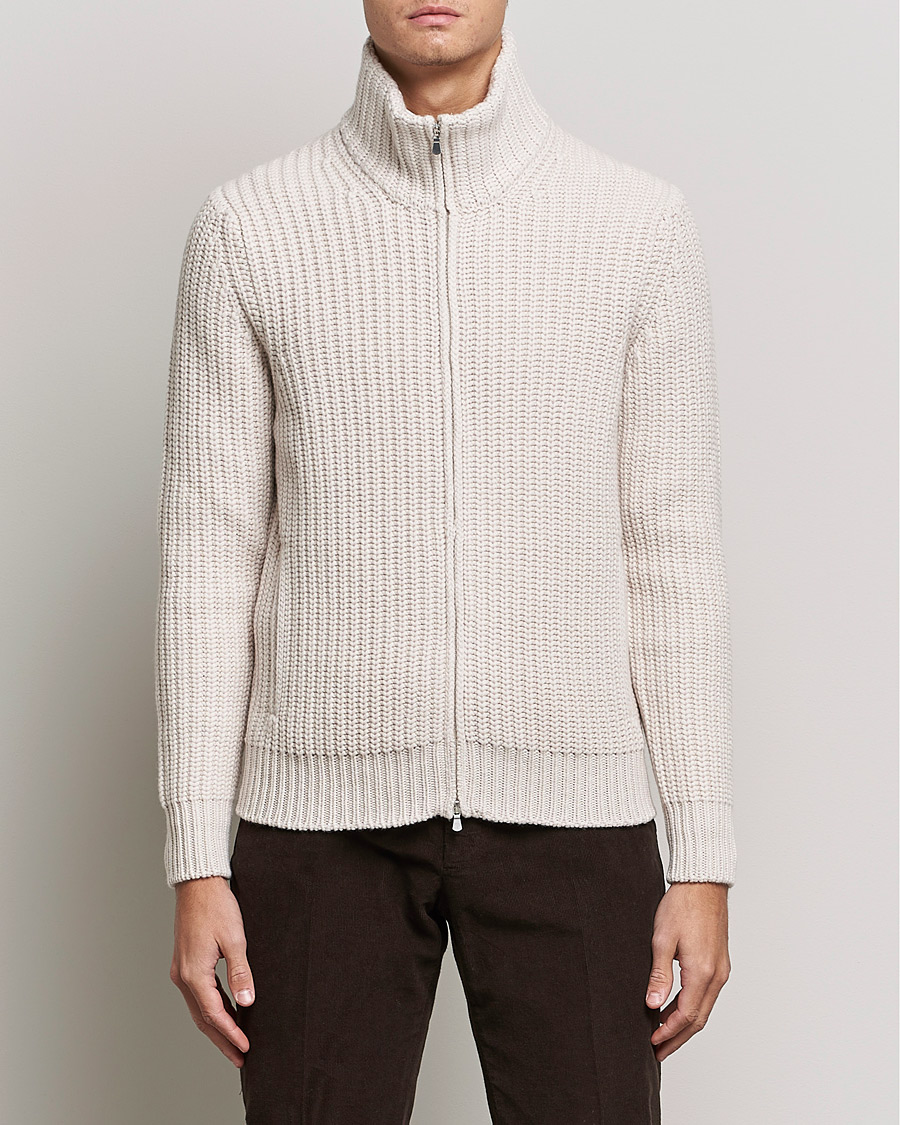 Herre | Gensere | Gran Sasso | Heavy Wool/Cashmere Full Zip Beige