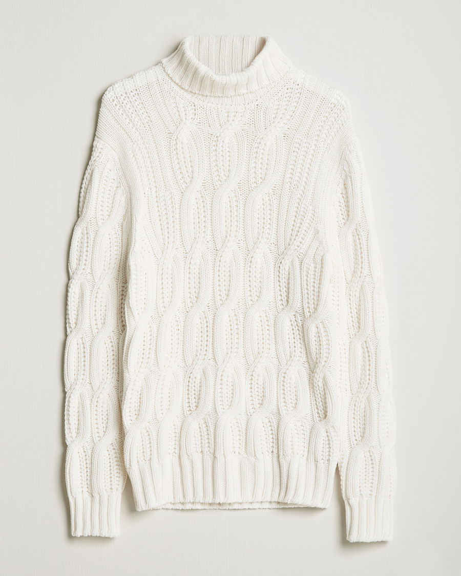 Herre | Gensere | Gran Sasso | Cable Knitted Wool/Cashmere Roll Neck Off White