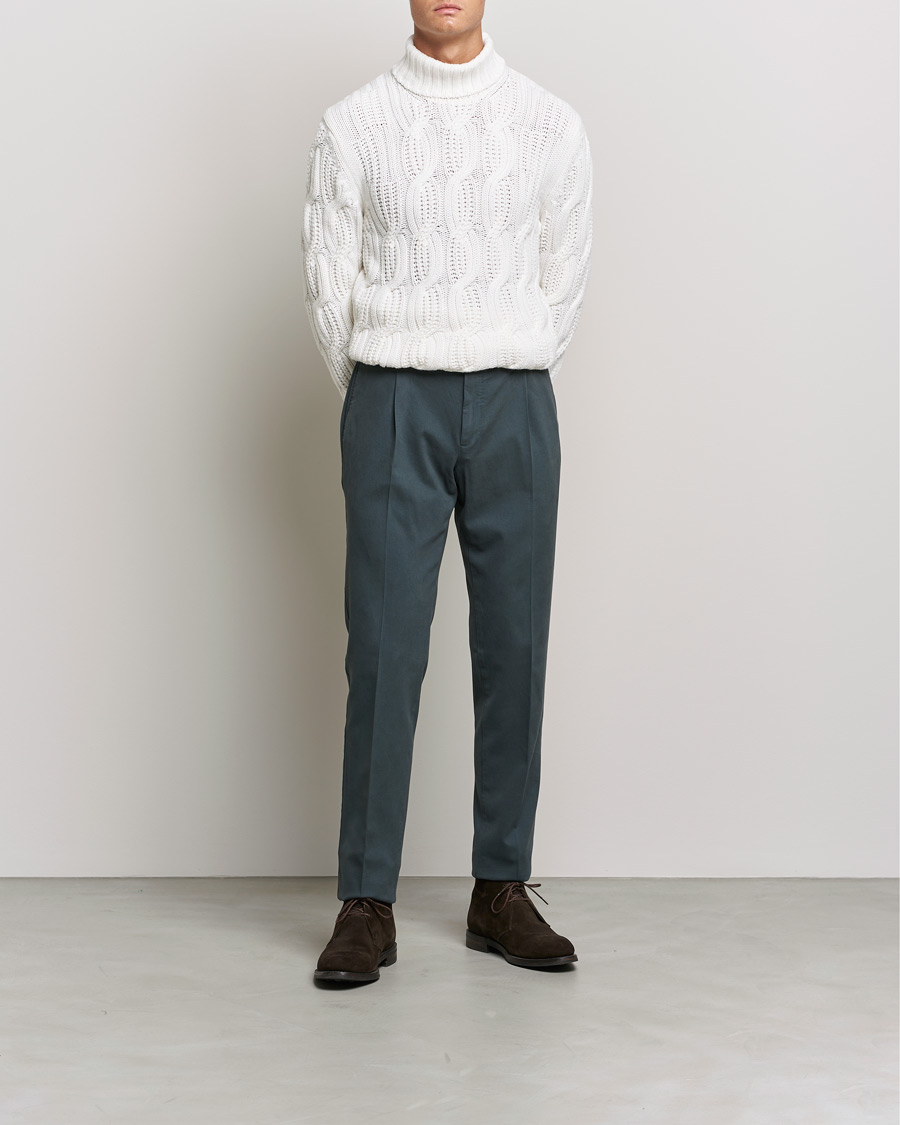 Herre |  | Gran Sasso | Cable Knitted Wool/Cashmere Roll Neck Off White