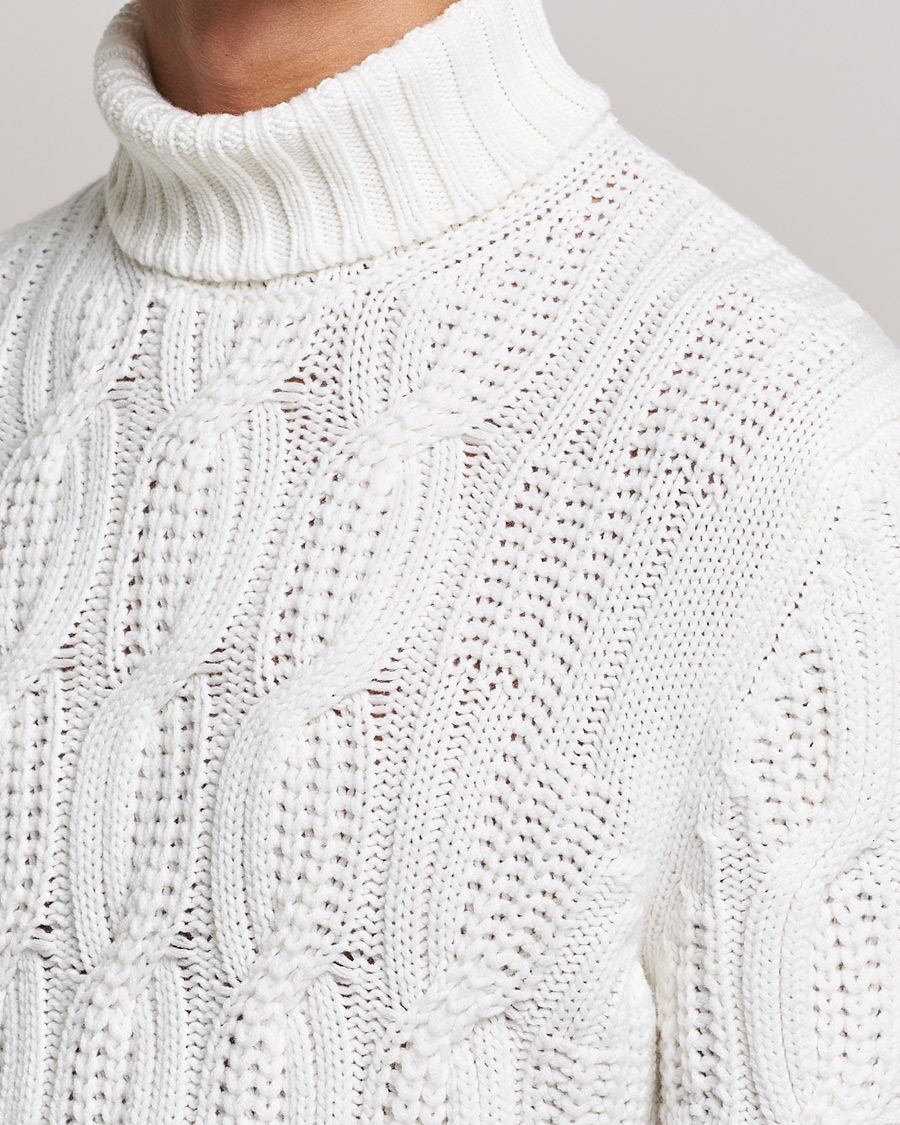 Herre | Gensere | Gran Sasso | Cable Knitted Wool/Cashmere Roll Neck Off White