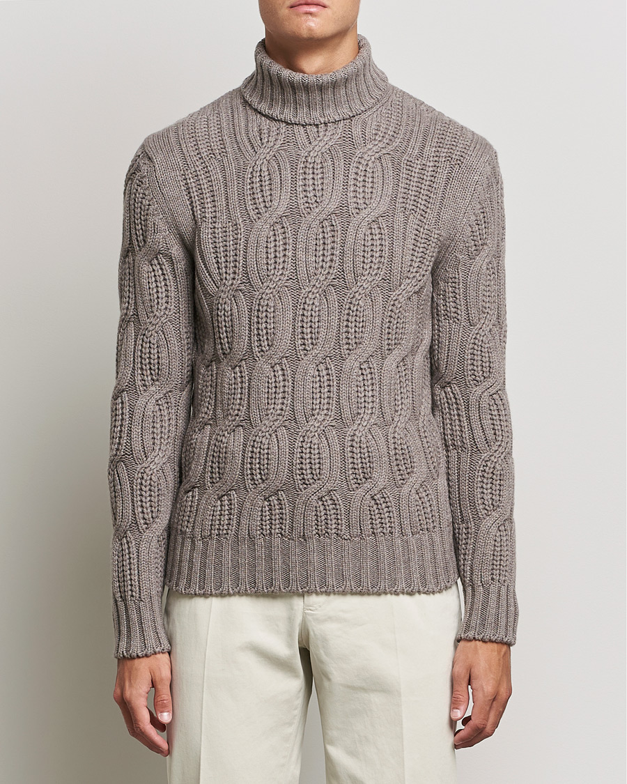 Herre | | Gran Sasso | Cable Knitted Wool/Cashmere Roll Neck Brown