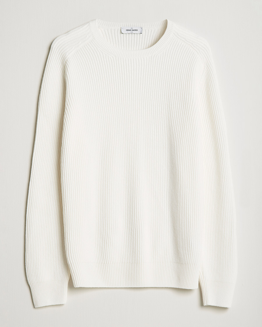 Herre |  | Gran Sasso | Knitted Wool/Cashmere Structure Crewneck Off White
