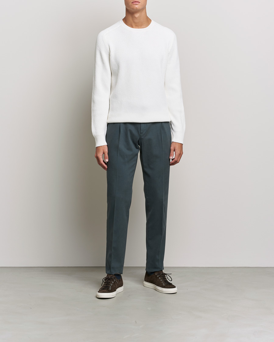 Herre |  | Gran Sasso | Knitted Wool/Cashmere Structure Crewneck Off White