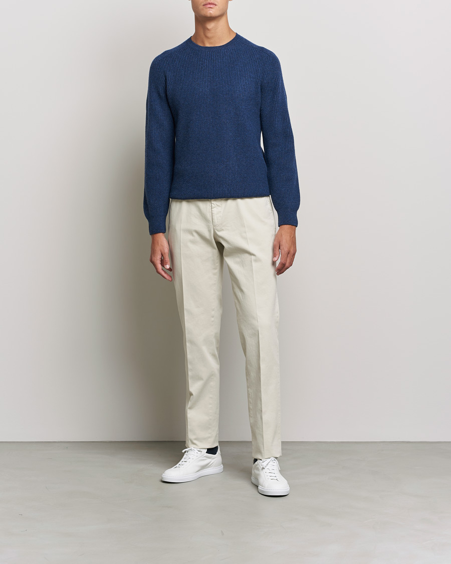 Herre | Gensere | Gran Sasso | Knitted Wool/Cashmere Structure Crewneck Navy