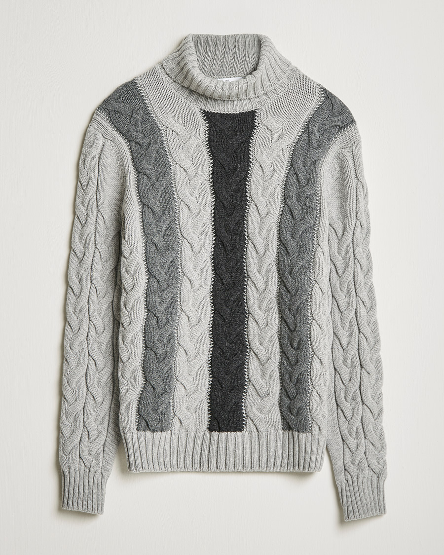 Herre | Gensere | Gran Sasso | Cable Knitted Wool Rollneck Grey