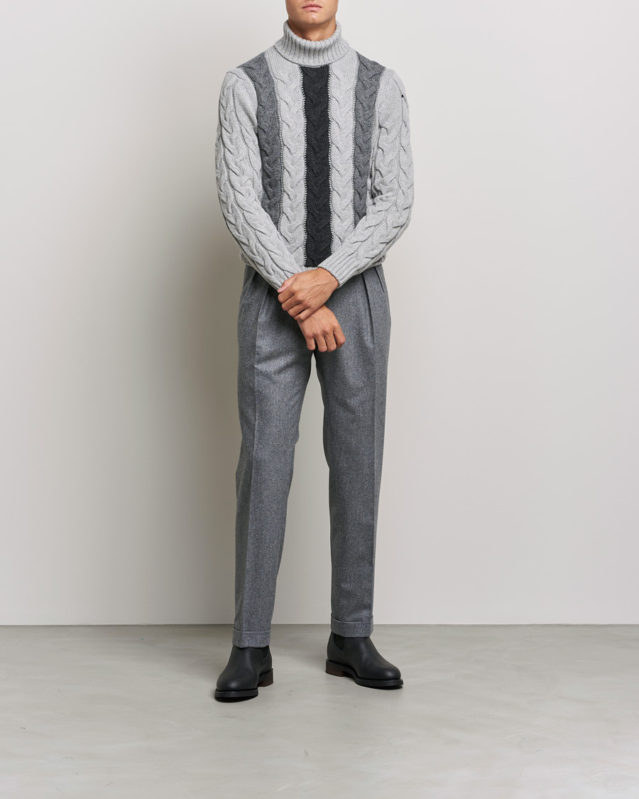 Herre | Gensere | Gran Sasso | Cable Knitted Wool Rollneck Grey