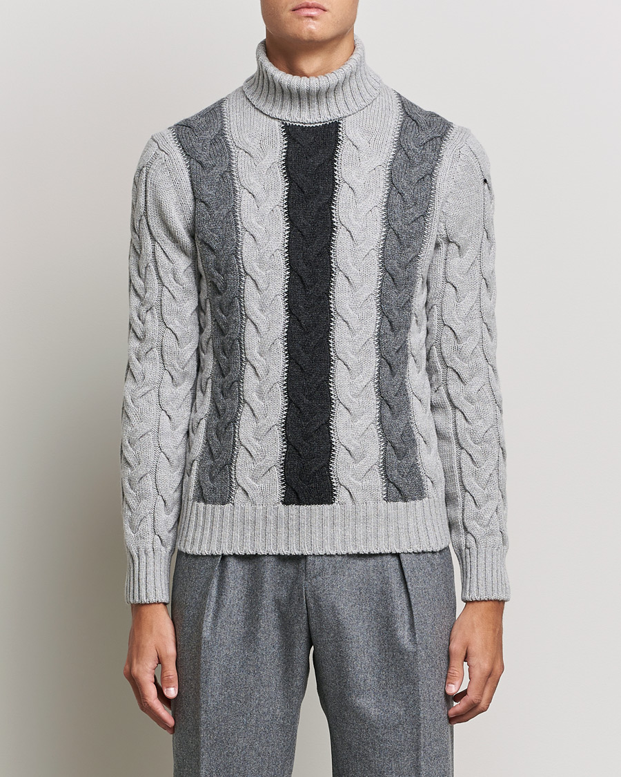 Herre | Gran Sasso | Gran Sasso | Cable Knitted Wool Rollneck Grey