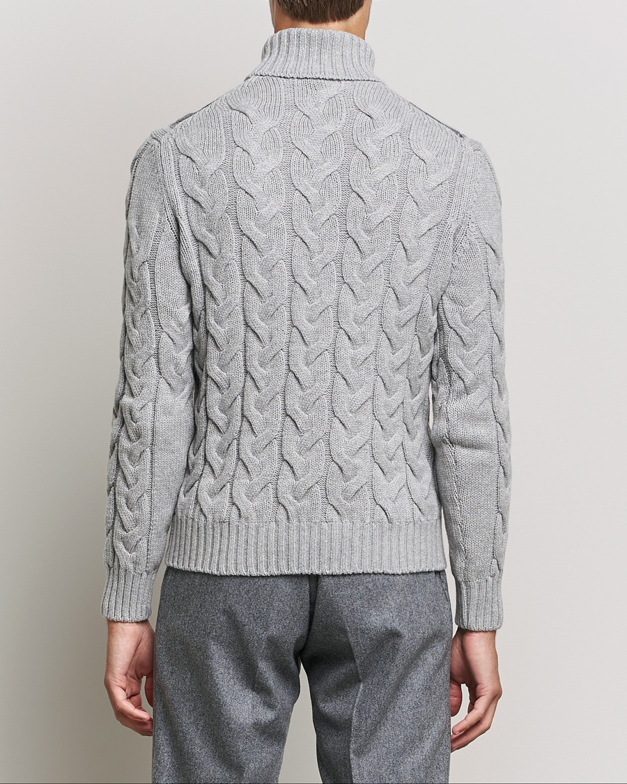 Herre | Gensere | Gran Sasso | Cable Knitted Wool Rollneck Grey