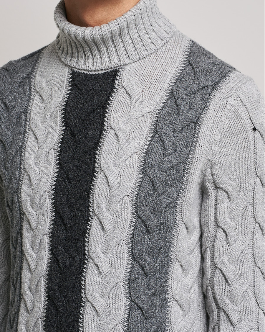 Herre | Gensere | Gran Sasso | Cable Knitted Wool Rollneck Grey