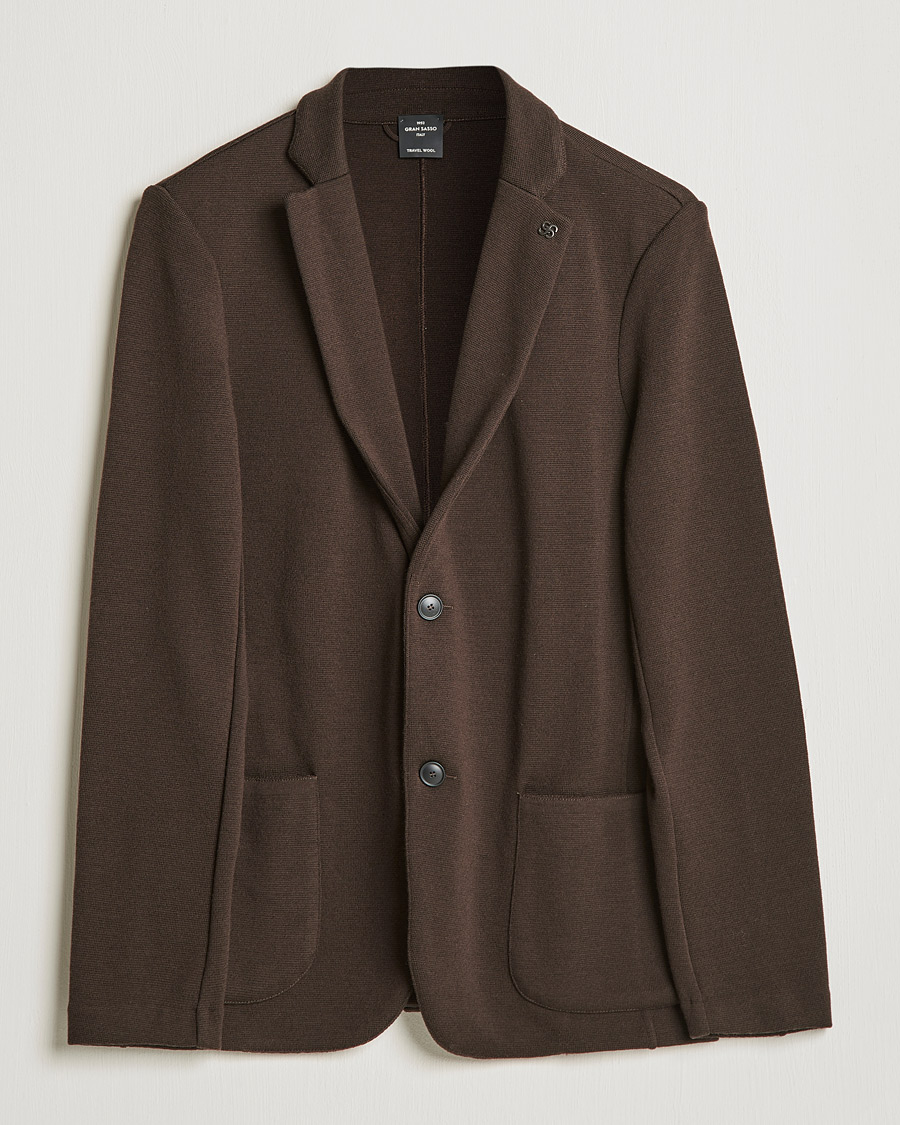 Herre | Dressjakker | Gran Sasso | Travel Wool Knitted Jacket Brown