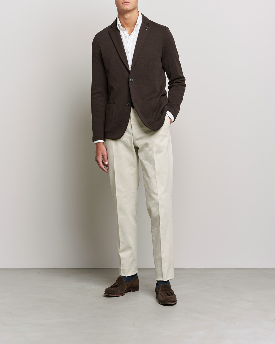 Herre | Dressjakker | Gran Sasso | Travel Wool Knitted Jacket Brown