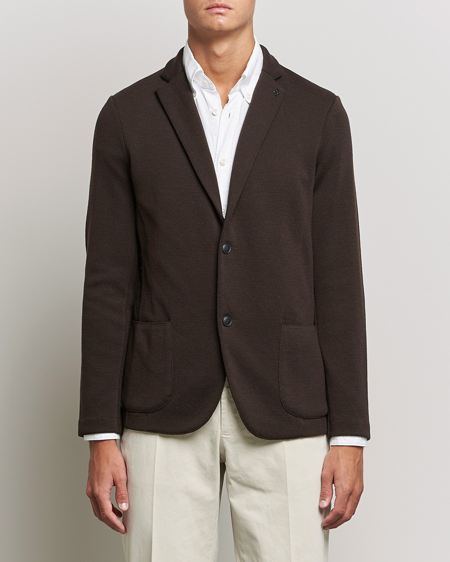 Herre | Dressjakker | Gran Sasso | Travel Wool Knitted Jacket Brown