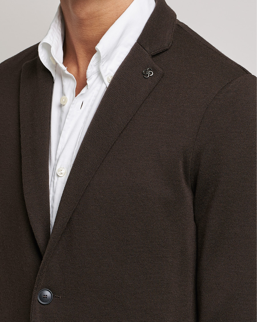 Herre | Dressjakker | Gran Sasso | Travel Wool Knitted Jacket Brown