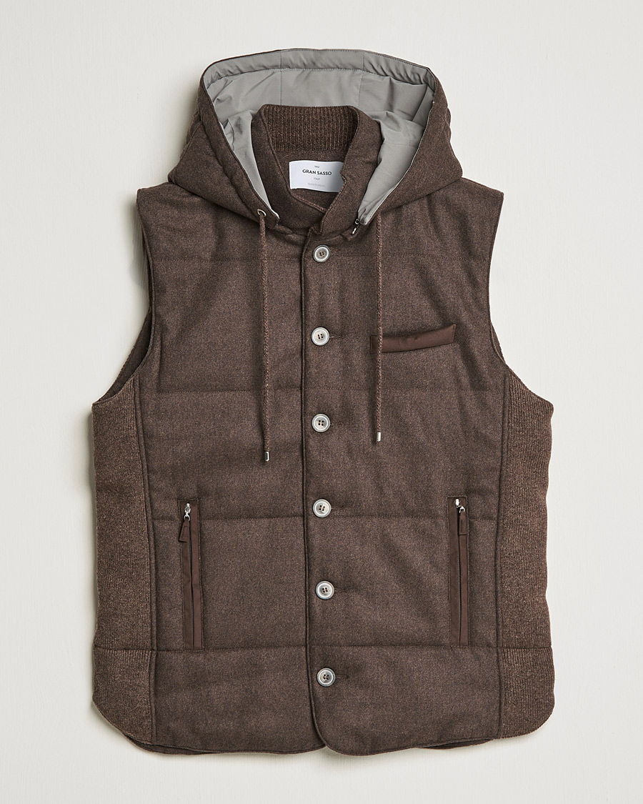 Herre | Gensere | Gran Sasso | Wool Flannel Hooded Vest Brown