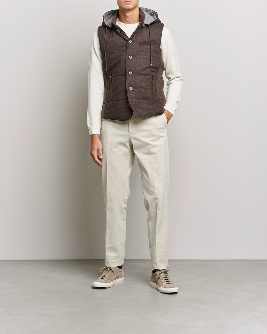 Herre | Gensere | Gran Sasso | Wool Flannel Hooded Vest Brown
