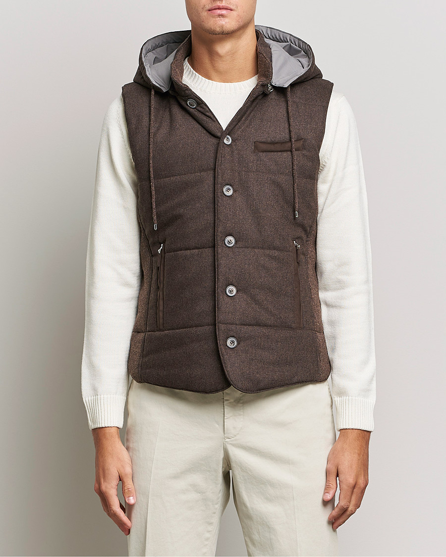 Herre | Gensere | Gran Sasso | Wool Flannel Hooded Vest Brown