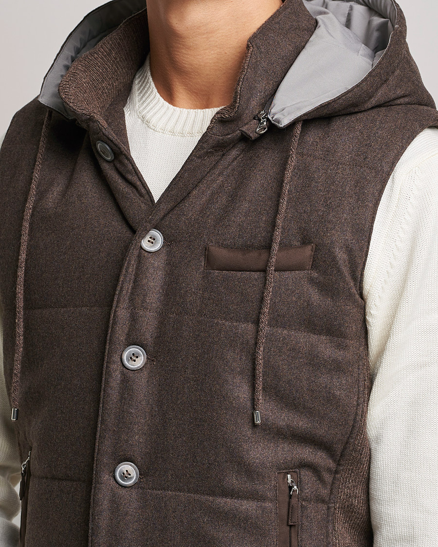 Herre | Gensere | Gran Sasso | Wool Flannel Hooded Vest Brown