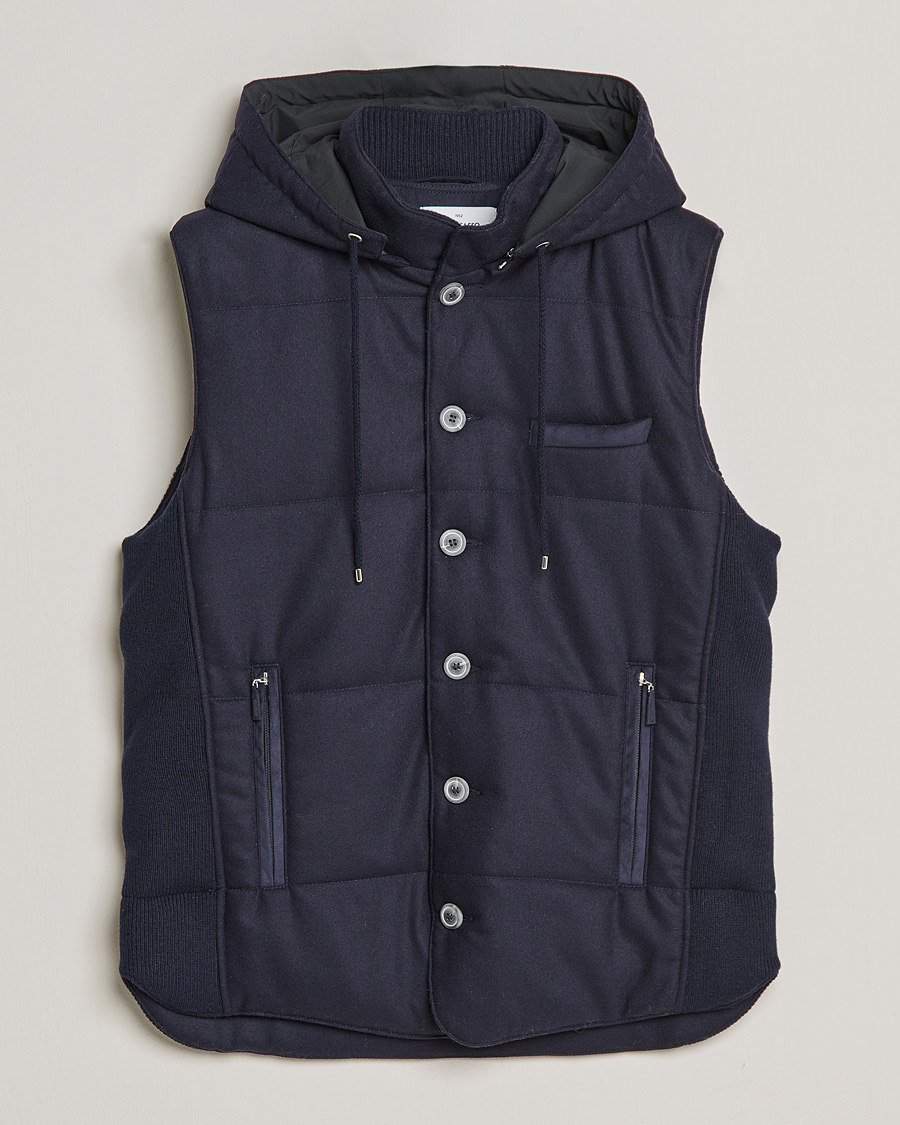 Herre | Gensere | Gran Sasso | Wool Flannel Hooded Vest Navy
