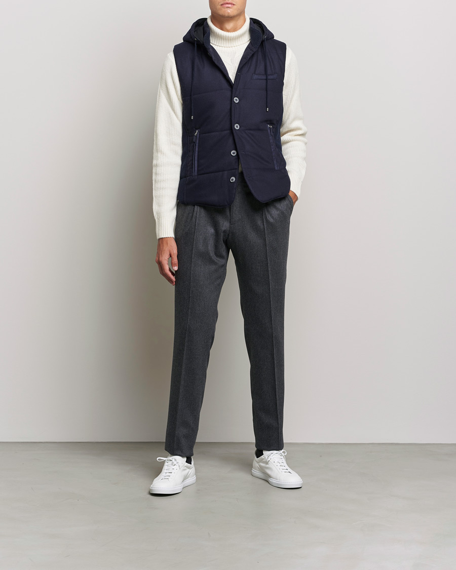 Herre | Gensere | Gran Sasso | Wool Flannel Hooded Vest Navy