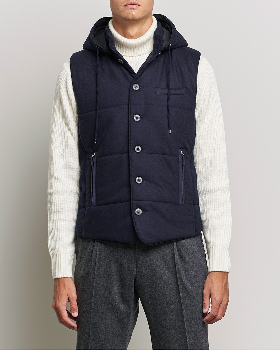 Herre | Gensere | Gran Sasso | Wool Flannel Hooded Vest Navy