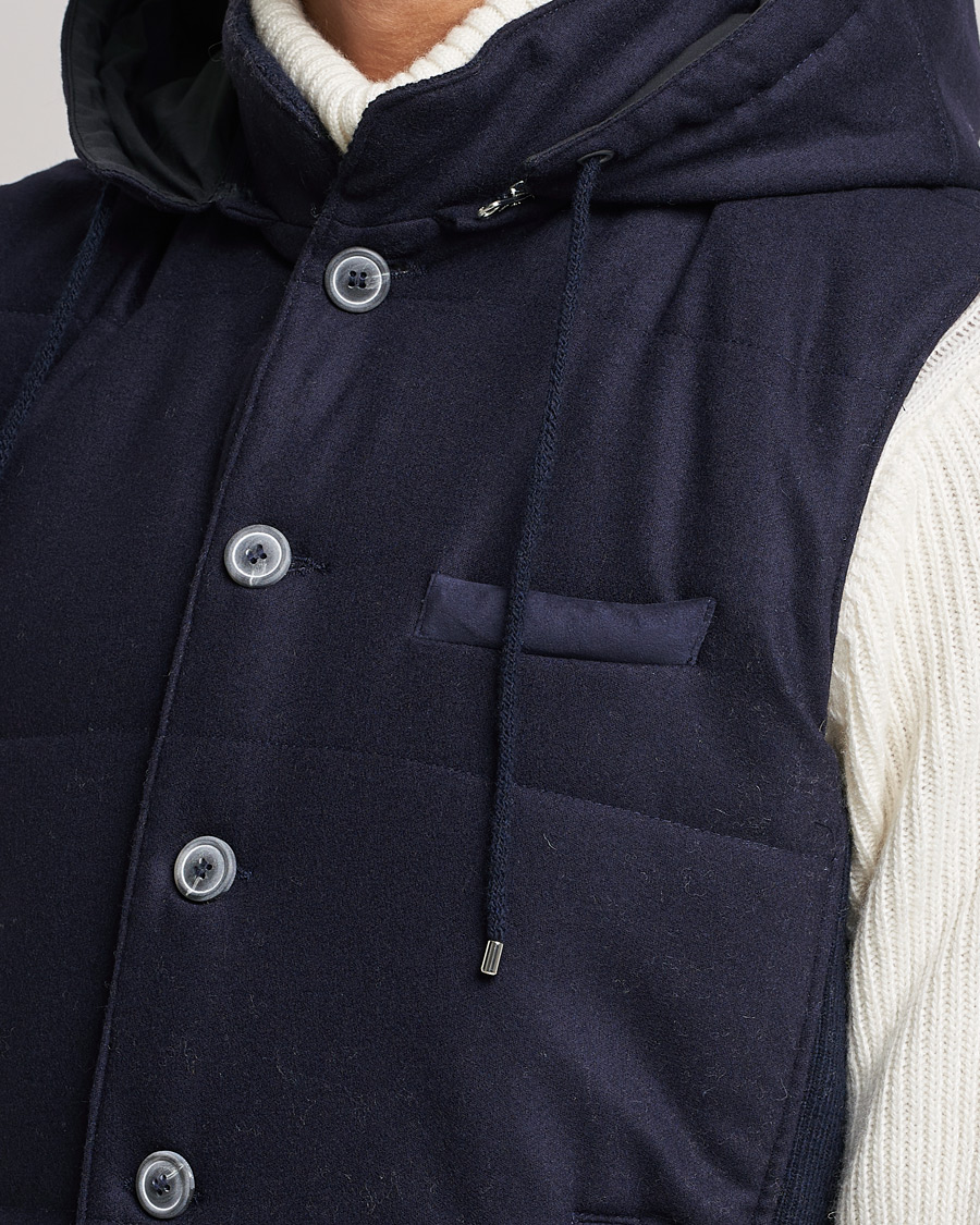 Herre | Gensere | Gran Sasso | Wool Flannel Hooded Vest Navy