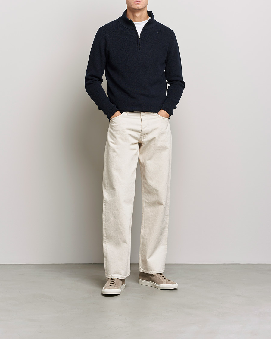 Herre | Gensere | Merz b. Schwanen | Merino Wool Half Zip Dark Navy
