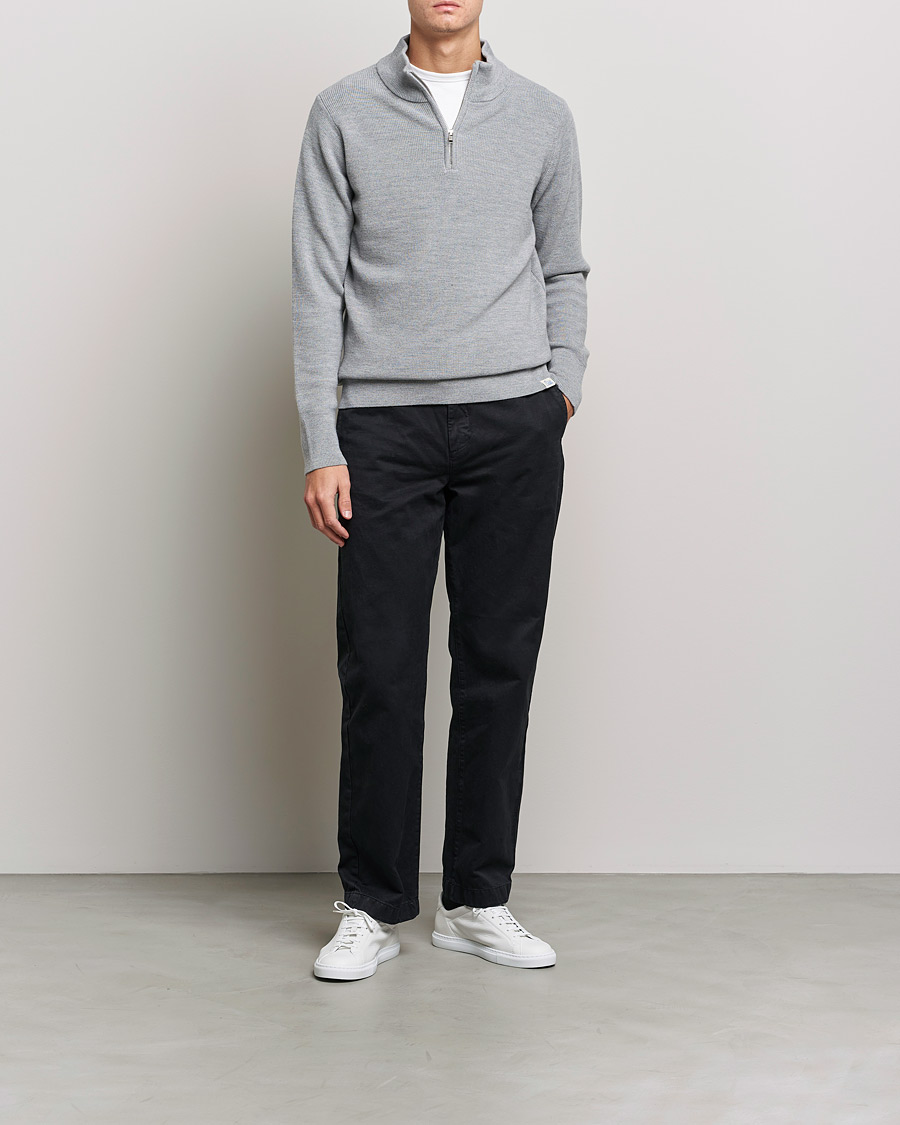 Herre | Gensere | Merz b. Schwanen | Merino Wool Half Zip Grey Mel