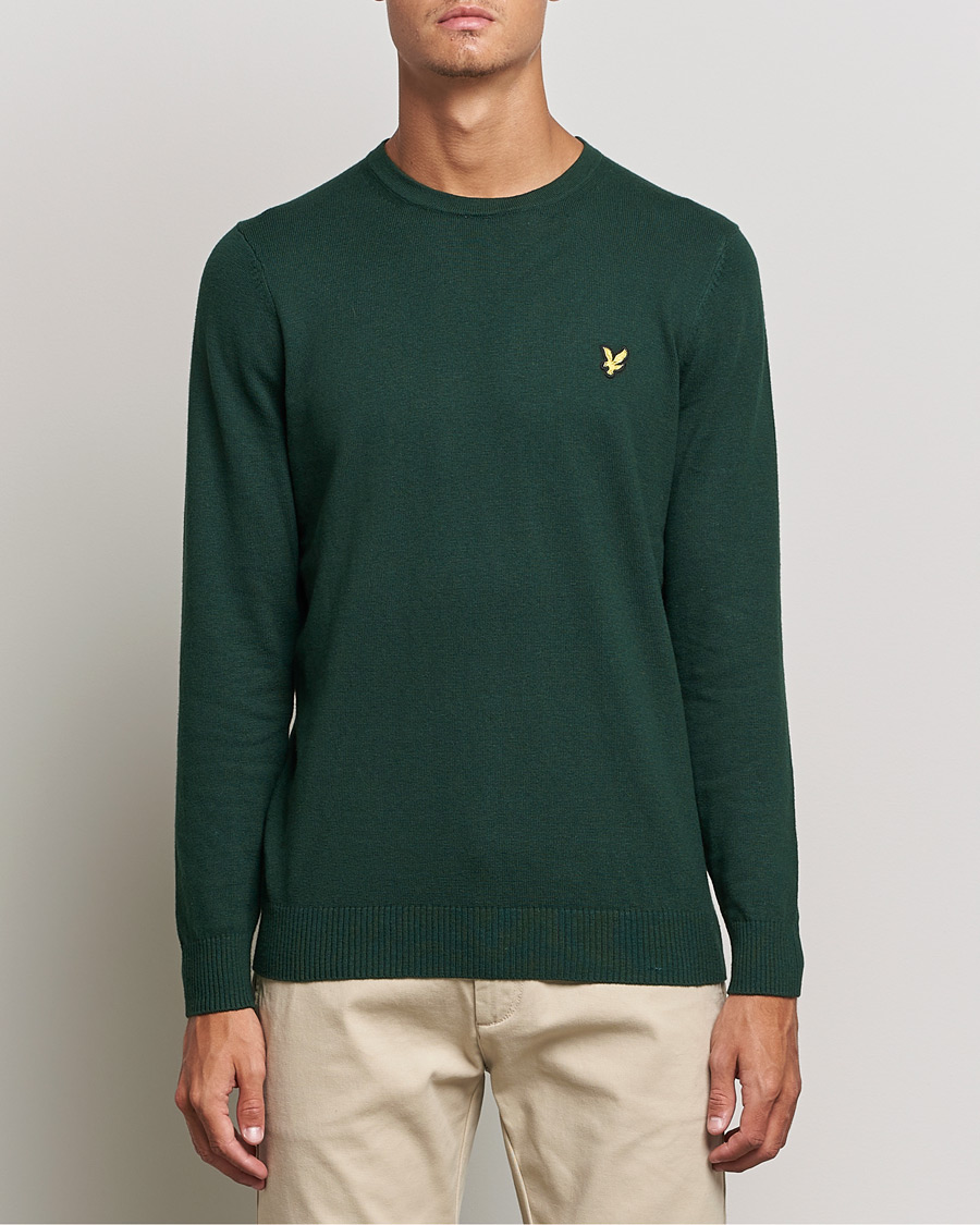 Herre | Gensere | Lyle & Scott | Crew Neck Cotton/Merino Jumper Dark Green
