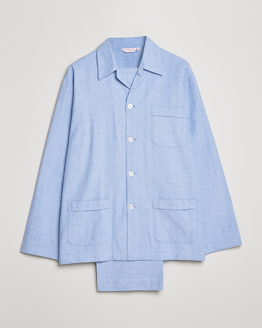 Herre | Pyjamaser og badekåper | Derek Rose | Brushed Cotton Flannel Herringbone Pyjama Set Blue