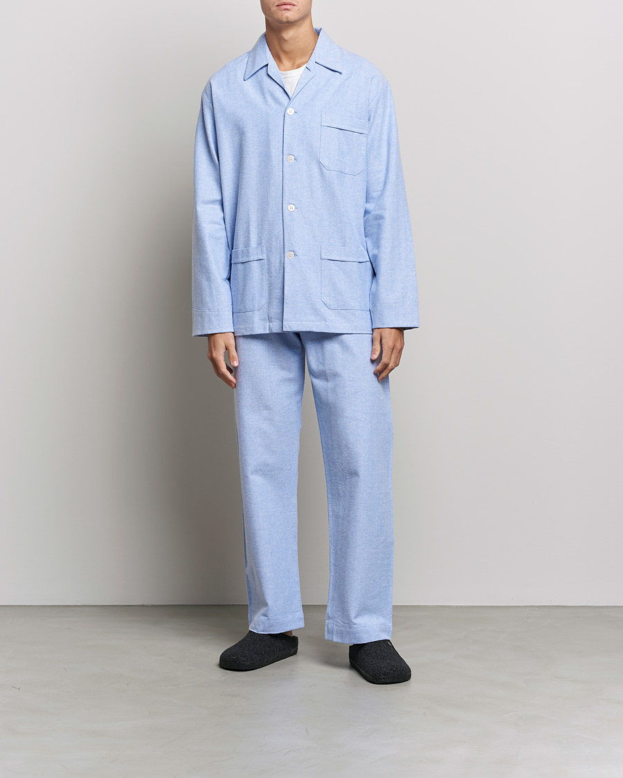 Herre | Pyjamaser og badekåper | Derek Rose | Brushed Cotton Flannel Herringbone Pyjama Set Blue