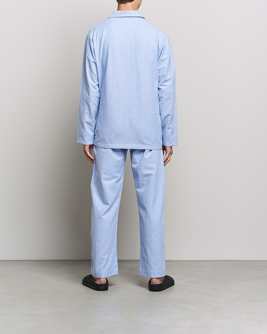 Herre |  | Derek Rose | Brushed Cotton Flannel Herringbone Pyjama Set Blue