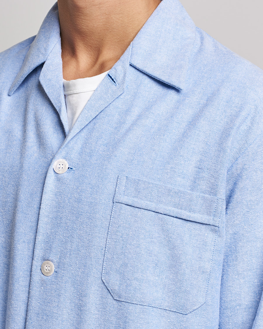 Herre | Pyjamaser og badekåper | Derek Rose | Brushed Cotton Flannel Herringbone Pyjama Set Blue