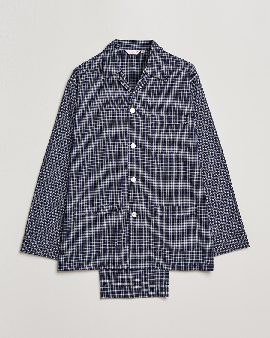 Herre | Pyjamaser og badekåper | Derek Rose | Checked Cotton Pyjama Set Navy